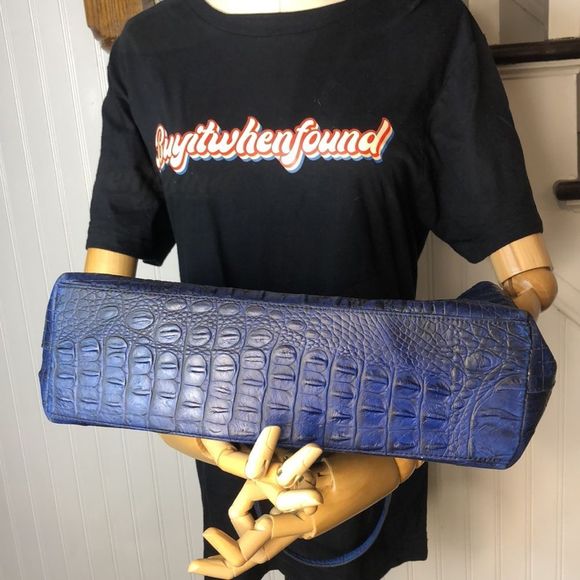 BRAHMIN Blue Crocodile Leather Top Zipper Closure Shoulder Bag - Picture 11 of 17